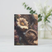 Steampunk deur met witte bloemen briefkaart (Staand voorkant)
