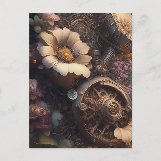 Steampunk deur met witte bloemen briefkaart (Voorkant)