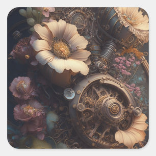 Steampunk deur met witte bloemen vierkante sticker