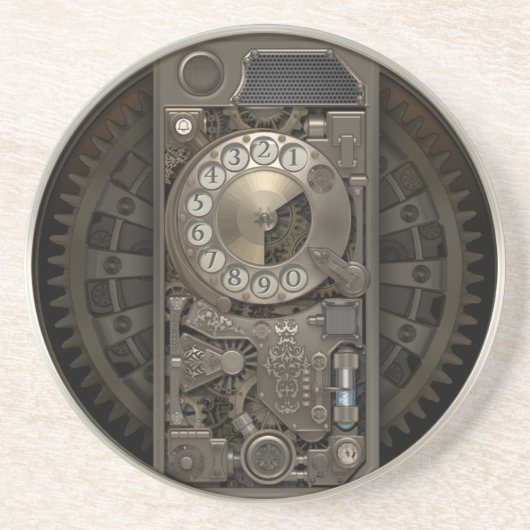 Steampunk Device - Rotary Dial Phone. Zandsteen Onderzetter (Voorkant)