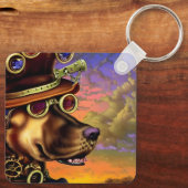 Steampunk Digital Art Dog-portret Sleutelhanger (Achterkant)