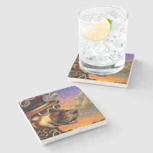 Steampunk Digital Art Dog-portret Stenen Onderzetter