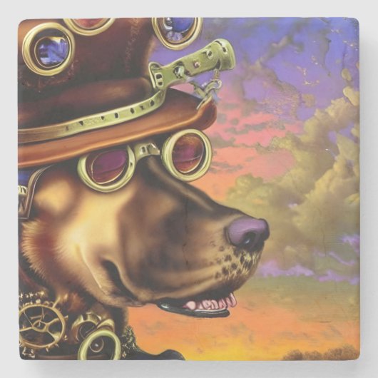 Steampunk Digital Art Dog-portret Stenen Onderzetter (Voorkant)