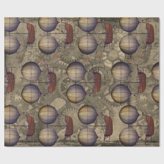  Steampunk Diriable Airships & Cog Wheels Cadeaupapier (Vlak)