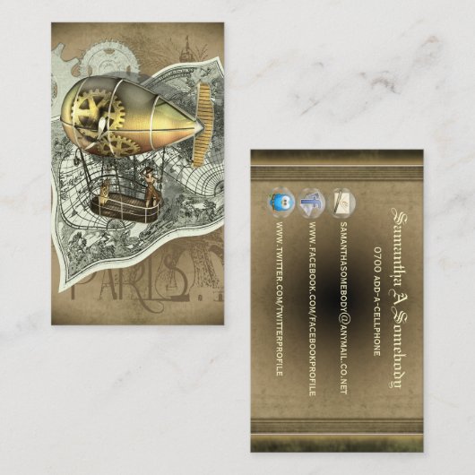 Steampunk Dirigibele Air Tour Profile-kaarten Visitekaartje (Voorkant / Achterkant)