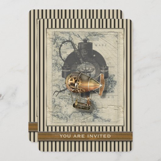 Steampunk Dirigibele Ballonevenuitnodiging Kaart (Voorkant / Achterkant)