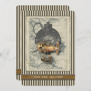 Steampunk Dirigibele Ballonevenuitnodiging Kaart