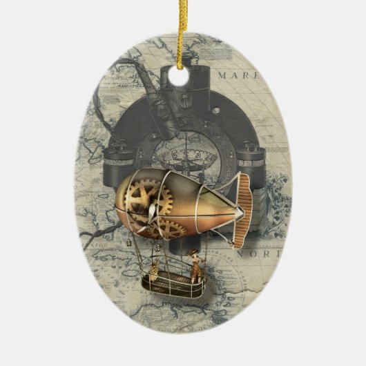 Steampunk Dirigibele ballonvaarde Keramisch Ornament (Voorkant)