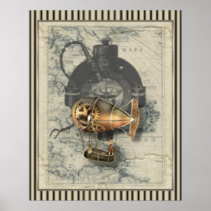 Steampunk Dirigibele ballonvaarde Poster