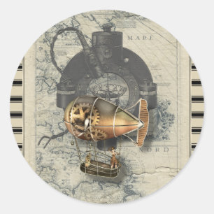 Steampunk Dirigibele ballonvaarde Ronde Sticker