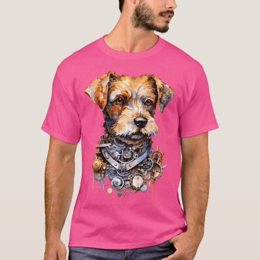  Steampunk Dog Art Mechanical Canine Graphi T-shirt (Voorkant)
