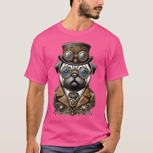 Steampunk Dog Pug Art T-shirt (Voorkant)