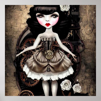 Steampunk Doll & Gears Poster