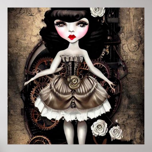  Steampunk Doll & Gears Poster (Voorkant)