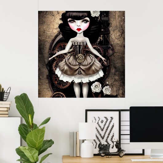  Steampunk Doll & Gears Poster (Thuiskantoor)