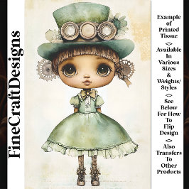Steampunk Doll Green Jurk & Pet AM5 Decoupage Tissuepapier