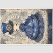 Steampunk Doll in Blue Dress & Pet AM4 Decoupage Tissuepapier (Voorkant)