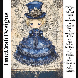 Steampunk Doll in Blue Dress & Pet AM4 Decoupage Tissuepapier