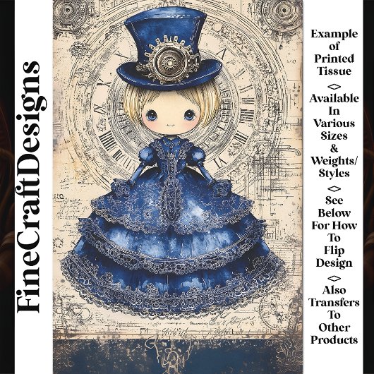 Steampunk Doll in Blue Dress & Pet AM4 Decoupage Tissuepapier