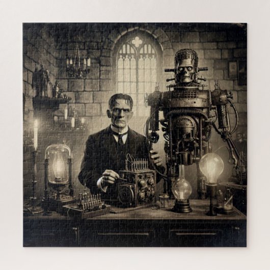 Steampunk Dr. Frankenstein Elektromechanisch Legpuzzel (Verticaal)