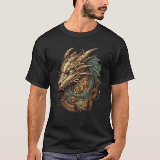Steampunk Dragon Art Gears Graphic Artwork Fantasy T-shirt (Voorkant)