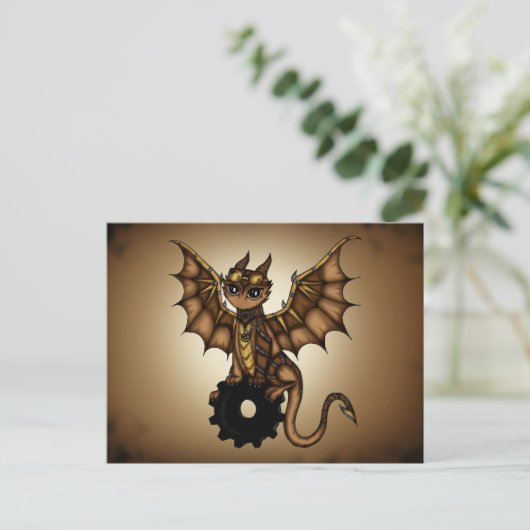 Steampunk Dragon Briefkaart (Staand voorkant)