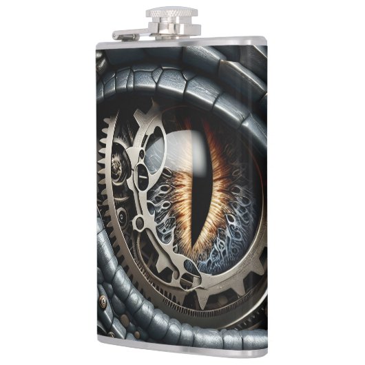 Steampunk Dragon Eye Close-up AI Art Heupfles (Links)