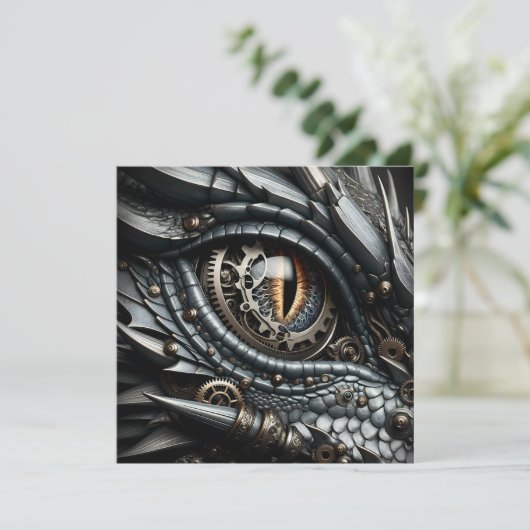Steampunk Dragon Eye Close-up AI Art Kaart (Staand voorkant)