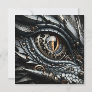Steampunk Dragon Eye Close-up AI Art Kaart