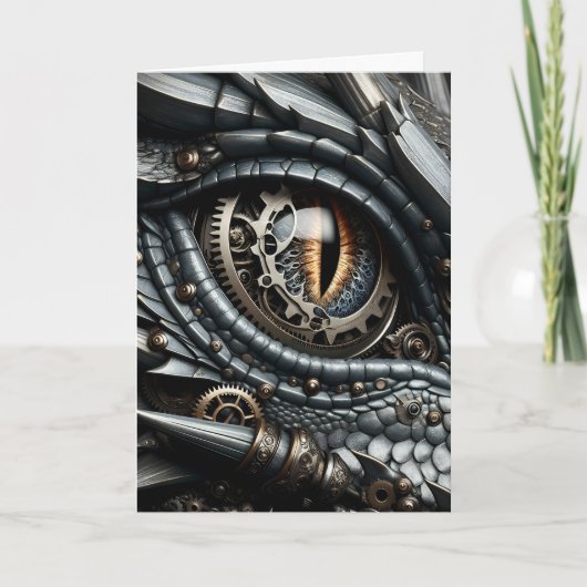 Steampunk Dragon Eye Close-up AI Art Kaart (Voorkant)