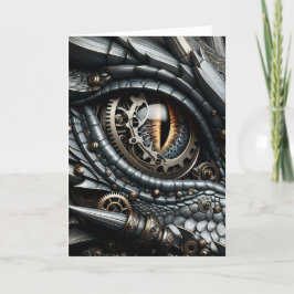 Steampunk Dragon Eye Close-up AI Art Kaart