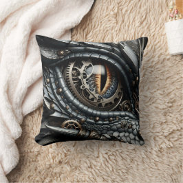 Steampunk Dragon Eye Close-up AI Art Kussen