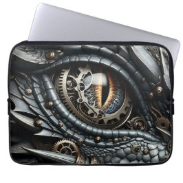 Steampunk Dragon Eye Close-up AI Art Laptop Sleeve