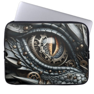 Steampunk Dragon Eye Close-up AI Art Laptop Sleeve
