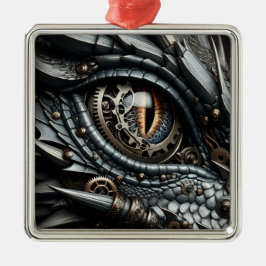 Steampunk Dragon Eye Close-up AI Art Metalen Ornament
