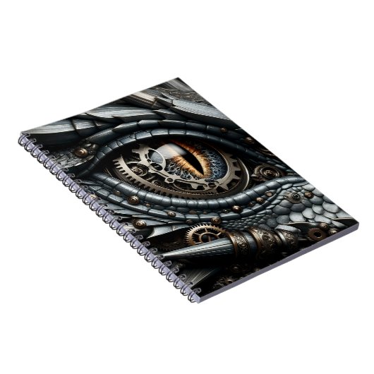 Steampunk Dragon Eye Close-up AI Art Notitieboek (Rechterzijde)