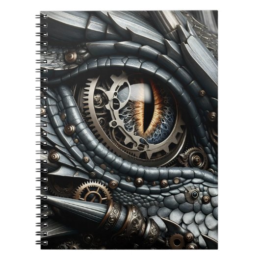 Steampunk Dragon Eye Close-up AI Art Notitieboek (Voorkant)