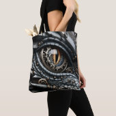 Steampunk Dragon Eye Close-up AI Art Tote Bag (Dichtbij)