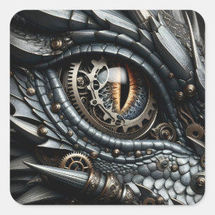 Steampunk Dragon Eye Close-up AI Art Vierkante Sticker