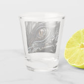 Steampunk Dragon Eye Closeup AI Art gepersonalisee Shot Glas (Achterkant)