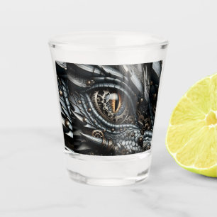Steampunk Dragon Eye Closeup AI Art gepersonalisee Shot Glas