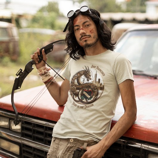 Steampunk Dragon met San Francisco Skyline T-shirt