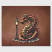 Steampunk Dragon naast een straatlamp. Cadeaupapier (Vlak)