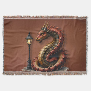 Steampunk Dragon naast een straatlamp. Deken