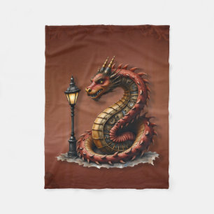 Steampunk Dragon naast een straatlamp. Fleece Deken