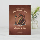 Steampunk Dragon naast een  straatlamp. Kaart (Staand voorkant)
