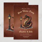 Steampunk Dragon naast een  straatlamp. Kaart (Voorkant / Achterkant)