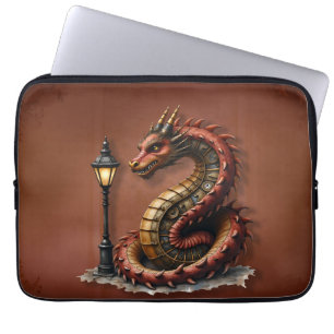 Steampunk Dragon naast een straatlamp. Laptop Sleeve
