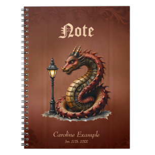 Steampunk Dragon naast een  straatlamp. Notitieboek