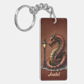 Steampunk Dragon naast een straatlamp. Sleutelhanger (Voorkant Links)